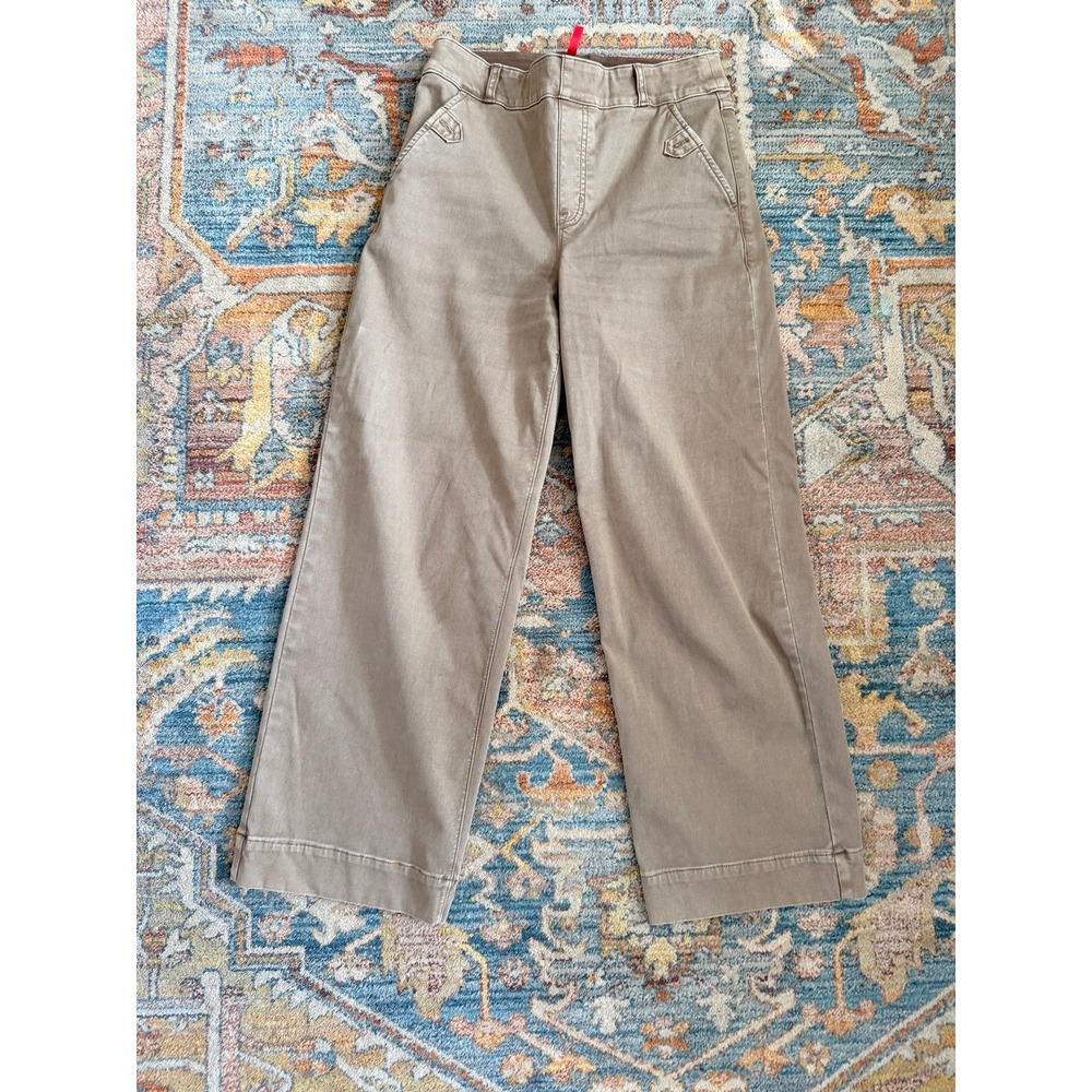 Spanx Stretch Twill Wide Leg Crop Pants Taupe Brown Pull On 20312R Medium